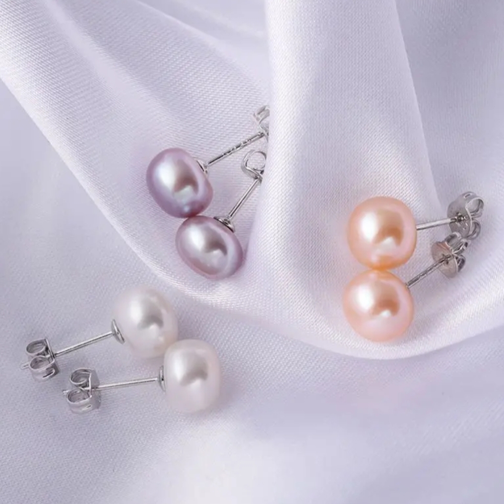 Freshwater Pearl Earrings, 925 Silver Backing, Colors; Pink, Purple, White